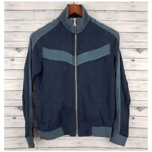 Trouve 70s Women's‎ Med Two Tone Blue Luxe Polyester Zip Up Track Jogger Jacket